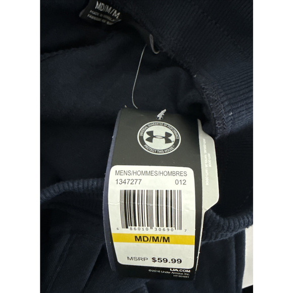 Under Armour UA Rival Men's Joggers Pants M Navy Blue Fleece Logo Sweatpants NWT - Picture 5 of 5